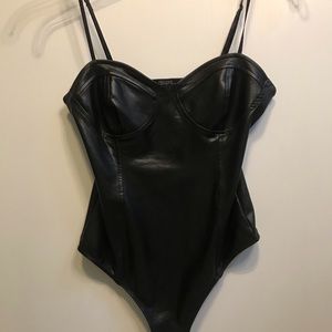 Black leather look bodysuit